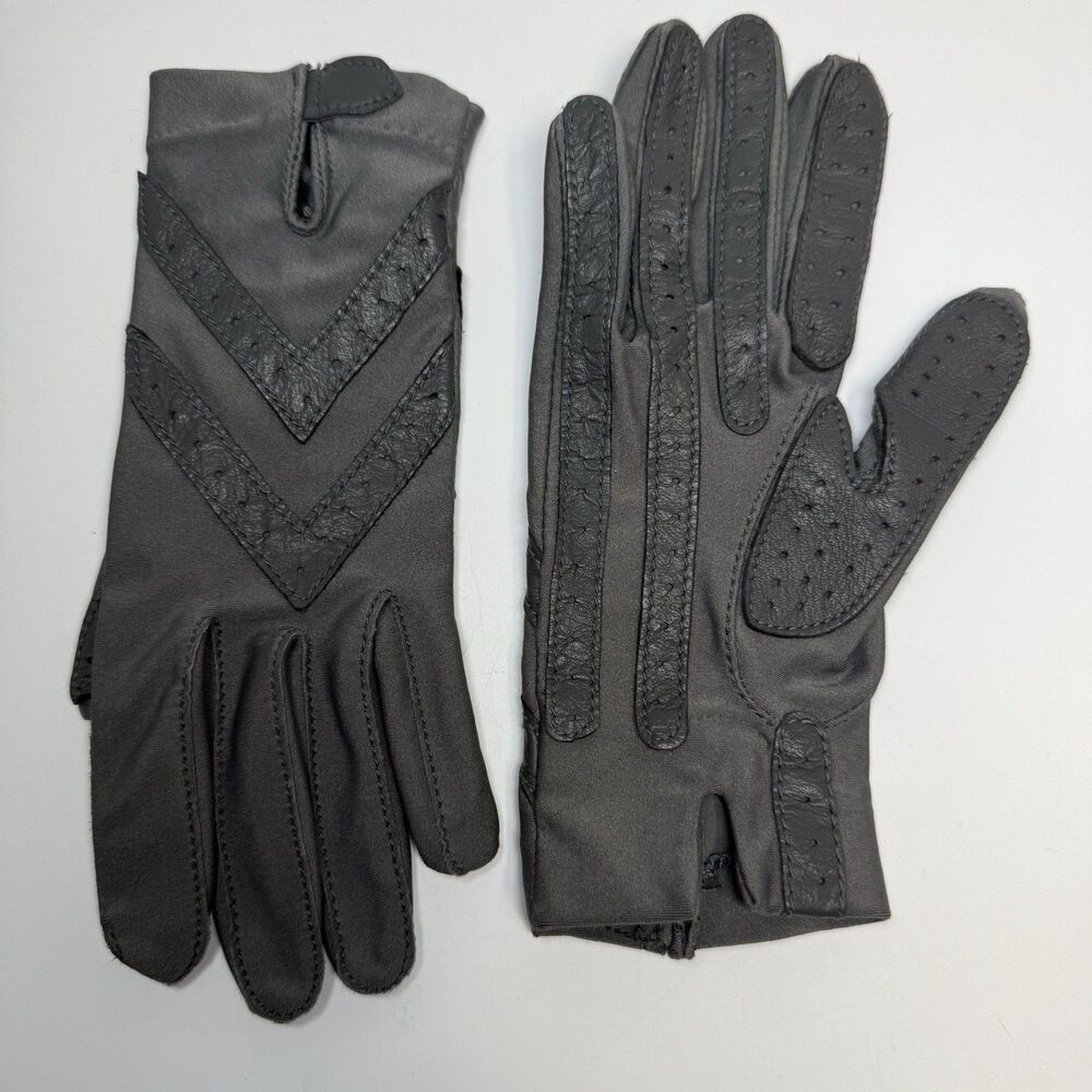 Isotoner By Aris Nylon Leather Trim Gray Gloves One Size